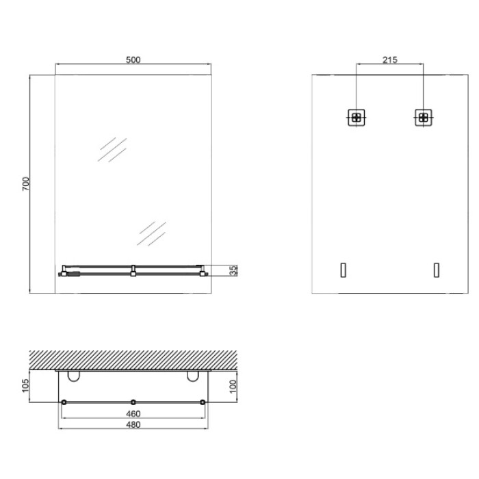 Дзеркало настінне Zerix SANSA MRZ05-50x70x10 прямокутне з полицею (ZX5627)