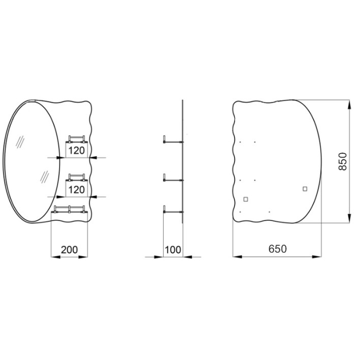 Дзеркало настінне Zerix SOLO MOZ01-65x85x10 асиметричне з 3-ма полицями (ZX5625)