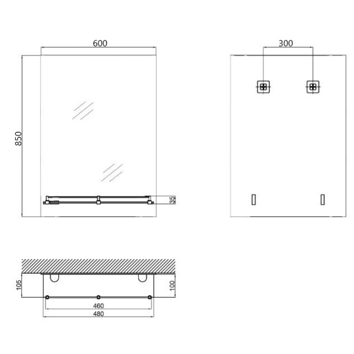 Дзеркало настінне Zerix SANSA MRZ05-60x85x10 прямокутне з полицею (ZX5628)