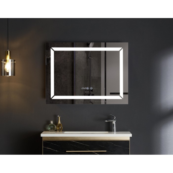 Дзеркало MIXXUS LIGHT MR01-80x60-CASE з LED Touch, Anti-fog, димером, регулятором яскравості, годинником (MI8479)