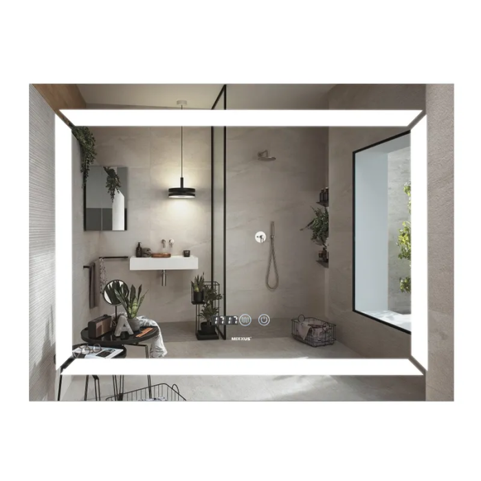 Дзеркало MIXXUS LIGHT MR01-80x60-CASE з LED Touch, Anti-fog, димером, регулятором яскравості, годинником (MI8479)