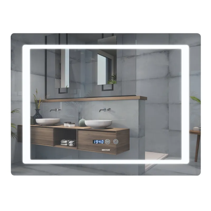 Дзеркало Mixxus STYLE MR03-70x50 з Led Touch, Anti-fog, димером, регулятором яскравості, годинником (MI6006)