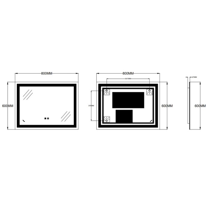 Дзеркало Zerix Kubix MR03-80x60-REVERSE з LED Touch, Anti-fog, димером, регулятором яскравості (ZX6053)