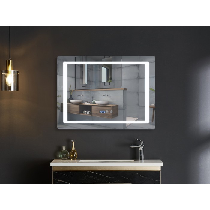 Дзеркало Mixxus STYLE MR03-80x60 з Led Touch, Anti-fog, димером, регулятором яскравості, годинником (MI6005)