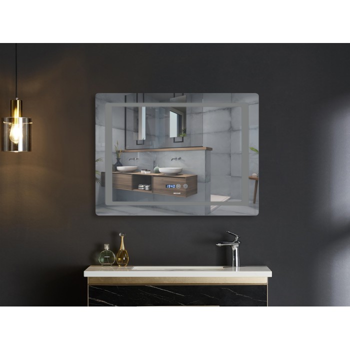 Дзеркало Mixxus STYLE MR03-80x60 з Led Touch, Anti-fog, димером, регулятором яскравості, годинником (MI6005)