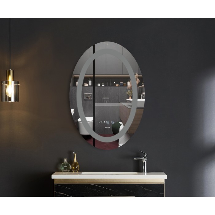Дзеркало Mixxus PLAIN MV02-50x70 з Led Touch, Anti-fog, димером, регулятором яскравості, годинником (MI6010)