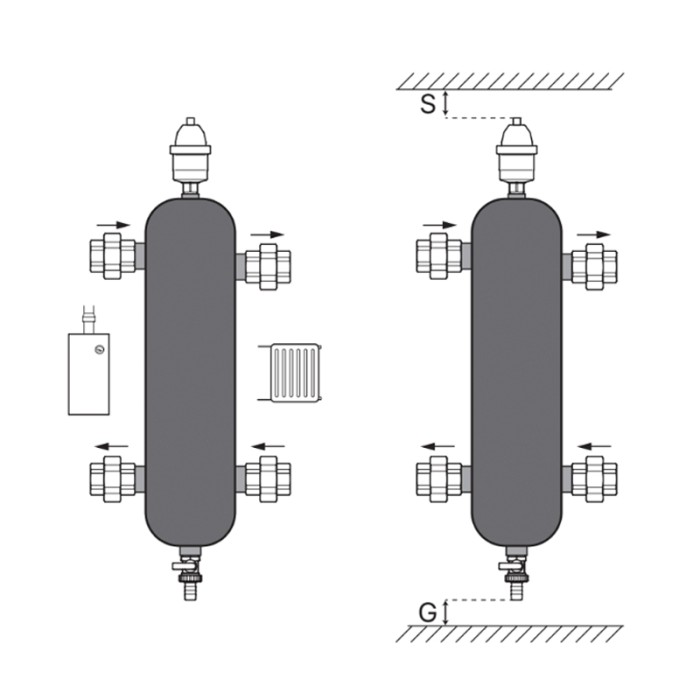 Гідрострелка Koer KR.S1032 4/2 (з повітровідв. і дренаж. краном) 1"НР SUS304 (KR2959)