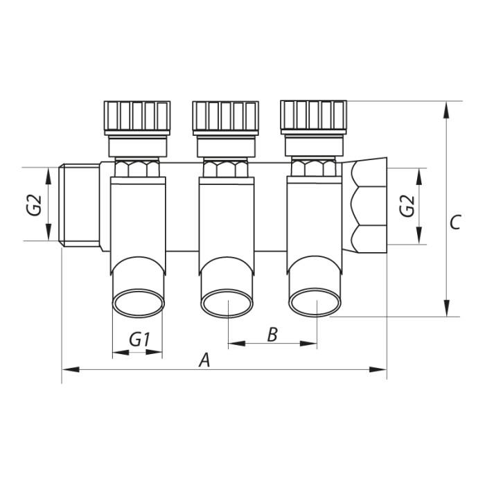 Колектор вентильний з фитингом Koer KR.1124-2 1"x2 ways (KR2832)