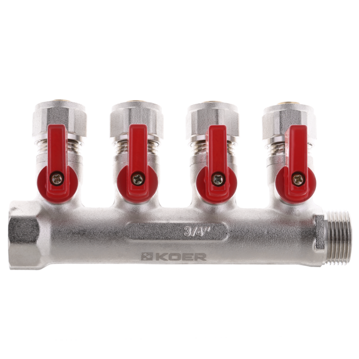 Колектор з кульовими кранами та фітингом Koer KR.1125-4 - 3/4”x4 Ways (KR2837)