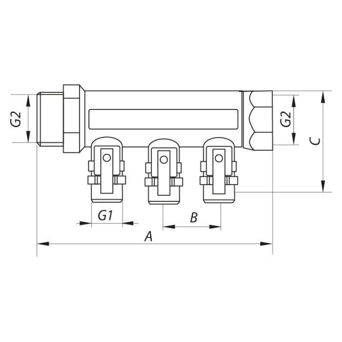 Колектор з кульовими кранами і фитингом Koer KR.1126-2 1"x2 ways (KR2838)