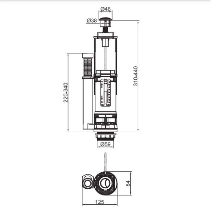 Комплект арматури Koer KT-0301-1/2" (спускна 2-х + наповнювальна з універс. підключенням) (KR5058)