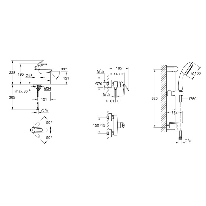 Комплект змішувачів для ванної кімнати Grohe Eurosmart New (UA123244M0)