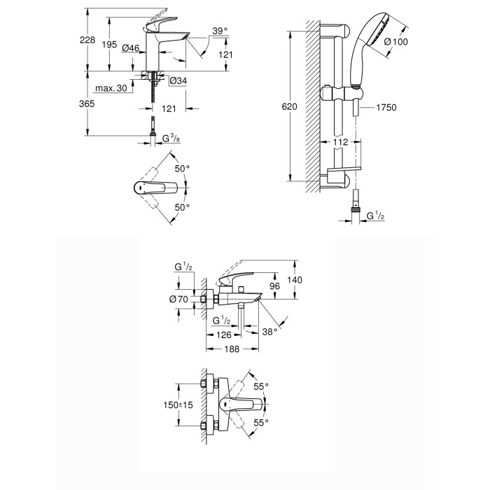 Комплект змішувачів для ванної кімнати Grohe Eurosmart New (UA123246M0)