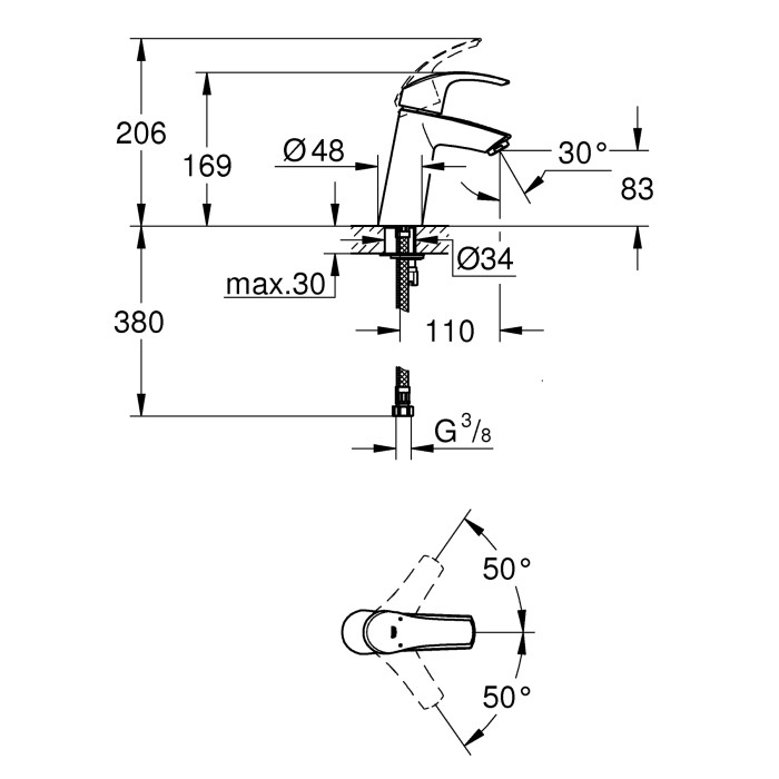Набір зміш. для ванни 3в1 з New Tempesta 100 Grohe Eurosmart 123246MOL (123246MOL)