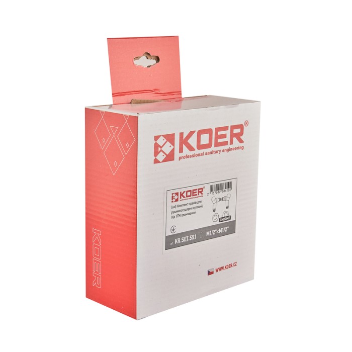 Комплект кранів для рушникосушки кутовий Koer KR.SET.551 - M1/2''xM1/2'' під ТЕН хромований (KR5841)