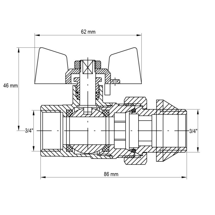 Кран з американкою 3/4" "антіпротечка" (Koer KR.227-Gi) (KR0191)