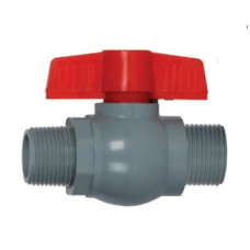 PLAMIX PVN-1/2" MM Кран кульовий PVC, ручка "метелик" (grey+red) (250 шт/ящ, 25 шт/пакет)