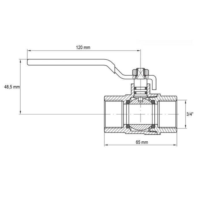 Кран кульовий Koer KG.204 - 3/4" FF ГГВ (газ) (KR4961)