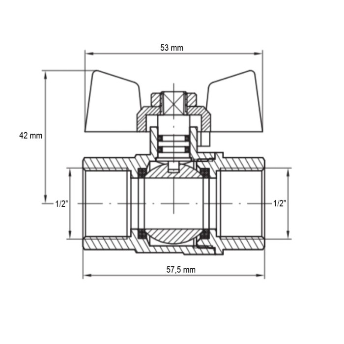 Кран кульовий Koer KG.207 - 1/2" FF ГГМ (газ) (KR4958)