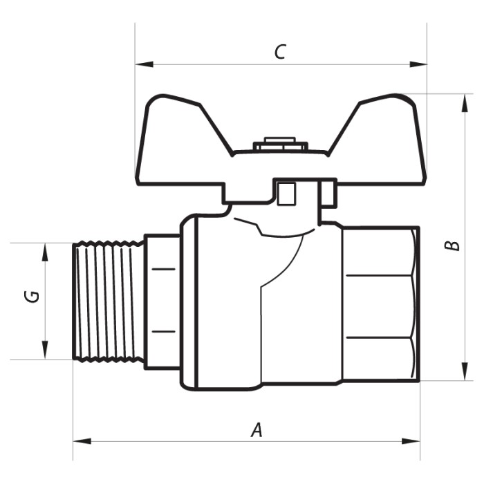 Кран кульовий Nolf NF.722 - 1" FM ГШМ YELLOW, ручка "метелик" жовта (NF2953)