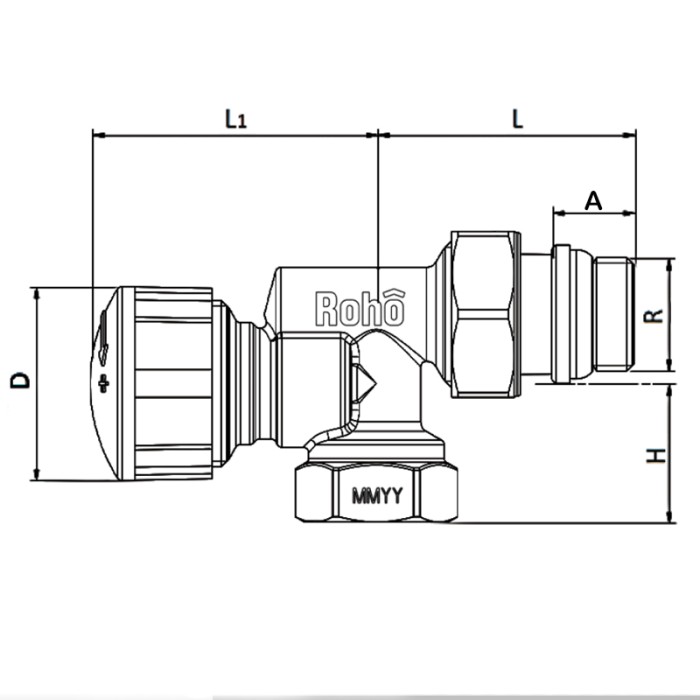 Кран радіаторний термостатичний Roho R5171-050 - 1/2" (М30х1,5) осьовий (антипротечка) (RO0127)