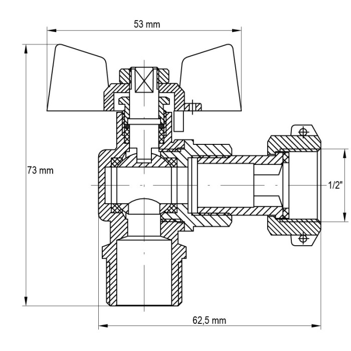 Кран з накидною гайкою 1/2" ГШМ газ кутовий Koer KR.221.G (KR0168)