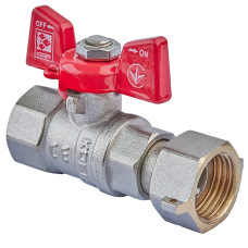 Кран кульовий Koer KR.222 - 1/2" FF ГГМ з накидною гайкою, ручка "метелик" червона (KR4769)