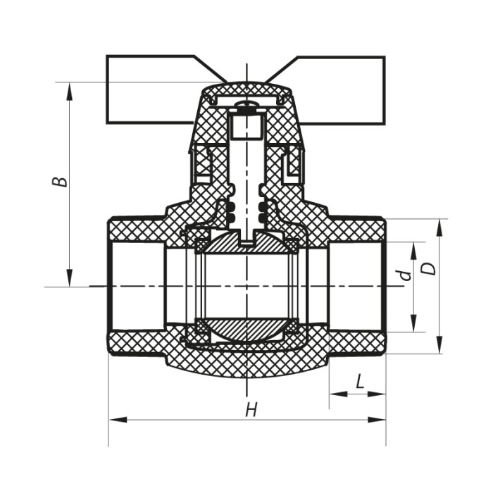 Кран кульовий PPR КШ Koer (метелик) для гарячої води 25 (Koer K0182.PRO) (KP0235)