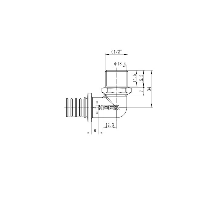 Кутник перехідний із ЗР Koer KA.L06M-20 - 20(2.8mm) x 1/2"M (KR4875)