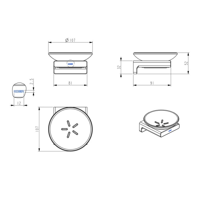 Мильниця настінна Koer AS-0102-12 (скло) колір матове золото (KR6159)