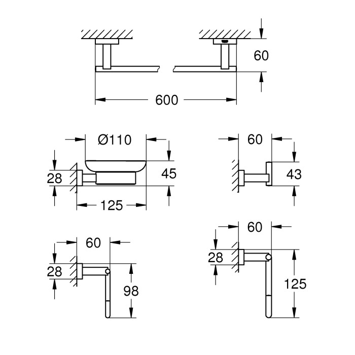 Набір аксесуарів 5 в 1 Grohe Essentials Cube New (40758001)