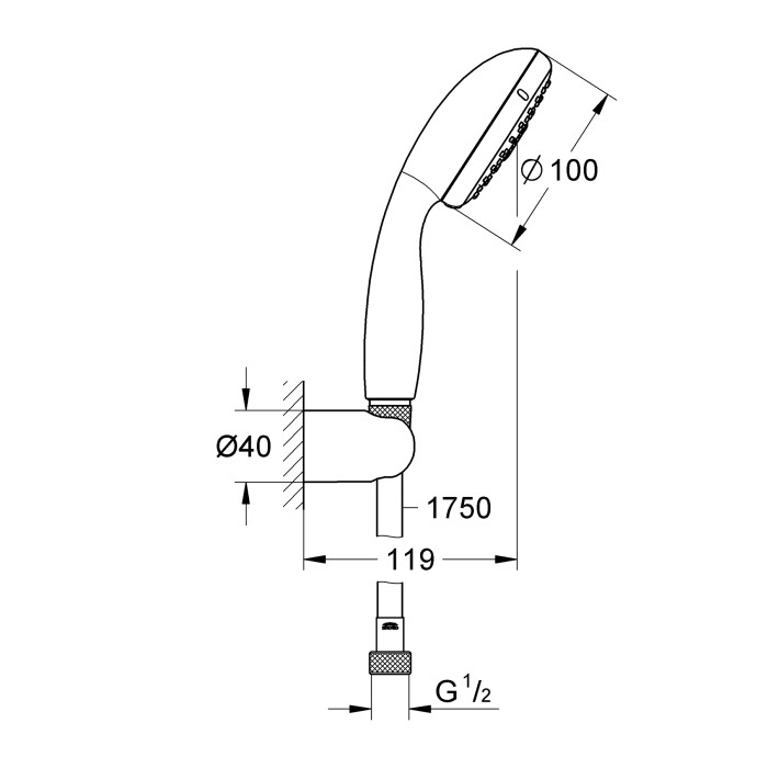 Душовий набір з тримачем, 3 режими струменю Grohe New Tempesta Classic (27849001)