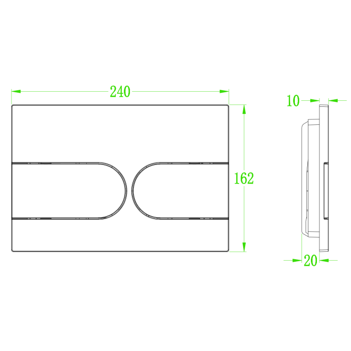 Панель змиву Koer KT-0604-03 240x160x10mm пластикова, кнопка закруглена (KR5322)