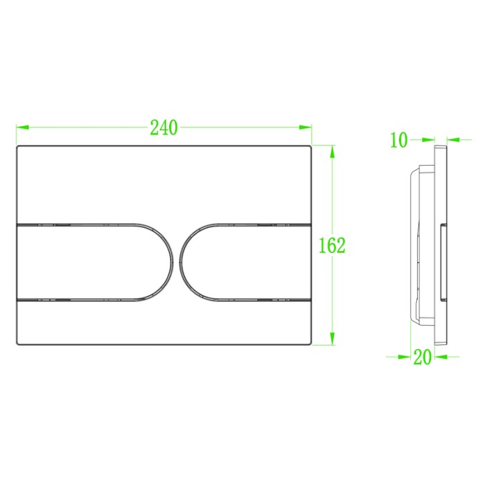 Панель змиву Koer KT-0604-01 240x160x10mm пластикова, кнопка закруглена (KR5323)