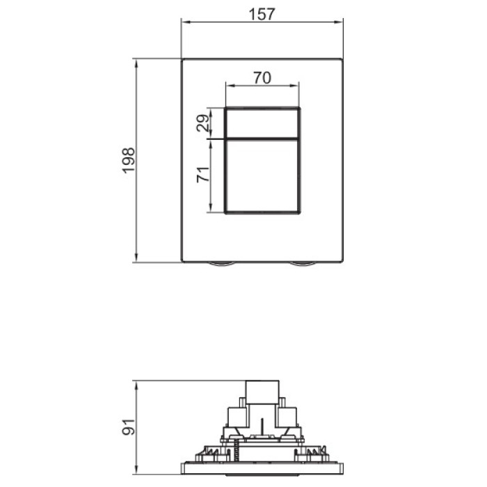 Панель змиву Koer KT-0607-02 157x198x3mm пластикова, кнопка квадратна (SS Color) (KR6239)