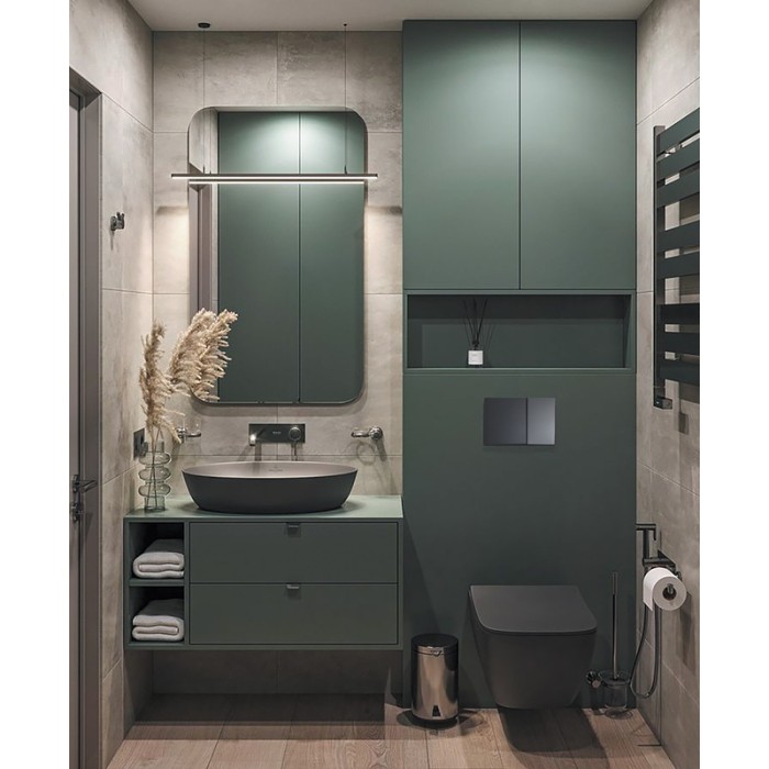 Панель змиву Koer KT-0610-05 240x160x32mmmm пластикова, кнопка квадратна (колір чорний матовий) (KR6136)