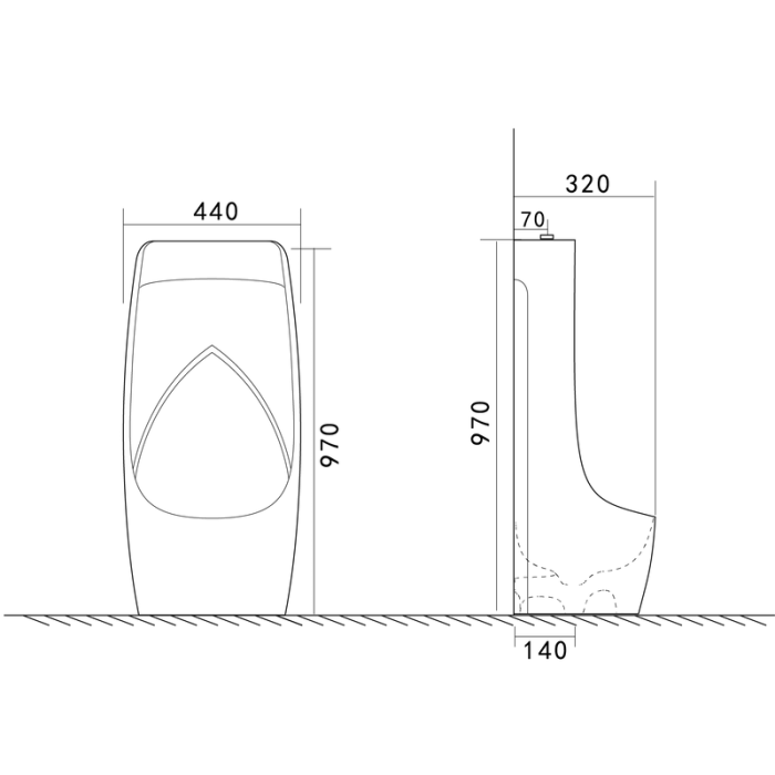 Пісуар підлоговий Mixxus Premium BEVEL-0902 440x320x970mm з краном для пісуара (MP6666)