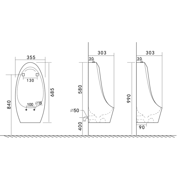 Пісуар підвісний Mixxus Premium BEVEL-1004 340x305x685mm з краном для пісуара (MP6663)