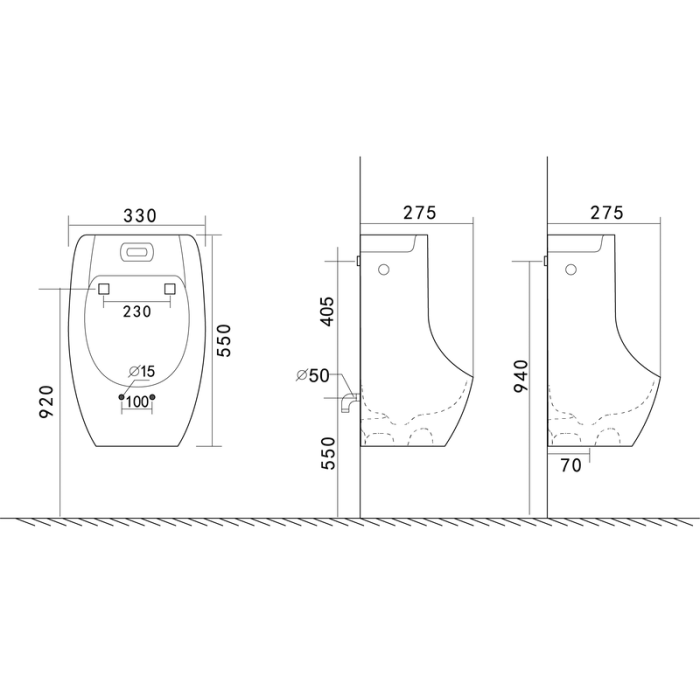Пісуар підвісний Mixxus Premium BEVEL-1002 330x245x545mm з ІЧ-датчиком автоматичного змиву (MP6662)