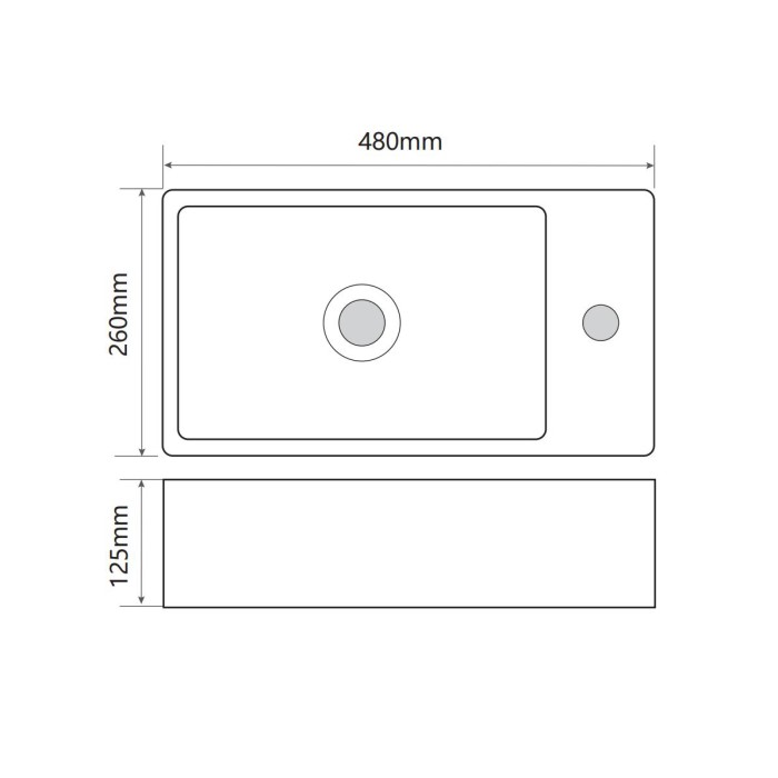 Раковина накладна Mixxus Premium QUADRO-0207 480х260х125mm з отвором під змішувач (MP6503)