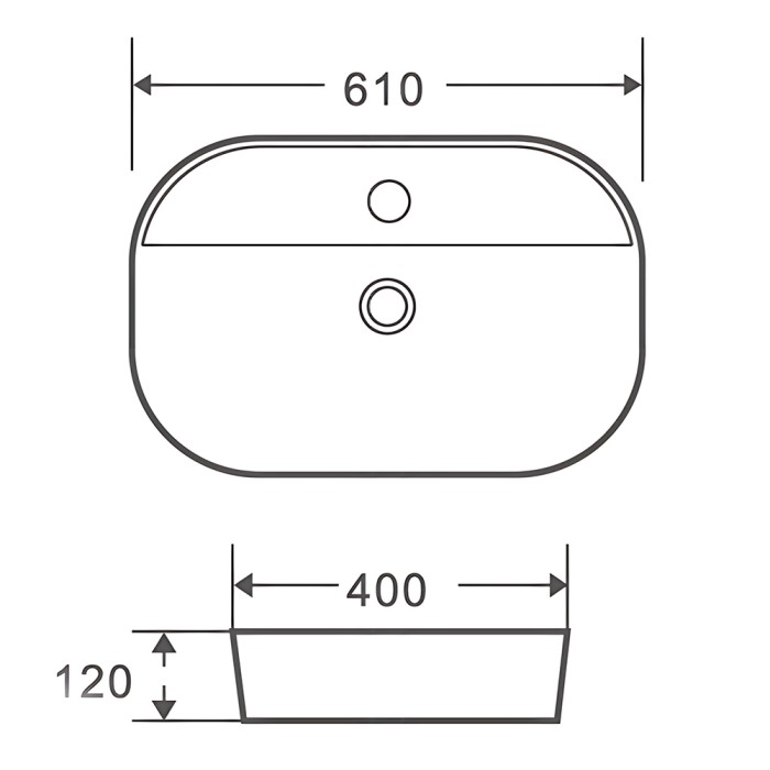 Раковина накладна Mixxus Premium ELLIPSE-0204 600х380х115mm з отвором під змішувач (MP6679)