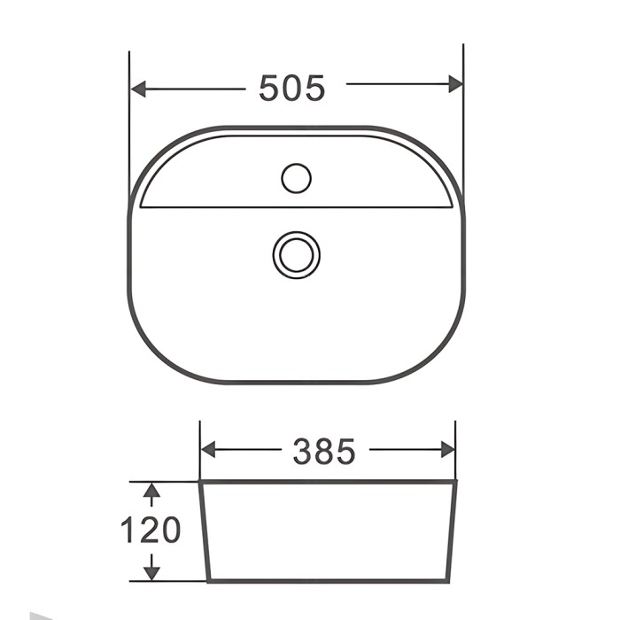 Раковина накладна Mixxus Premium ELLIPSE-0203 510х375х120mm з отвором під змішувач (MP6678)