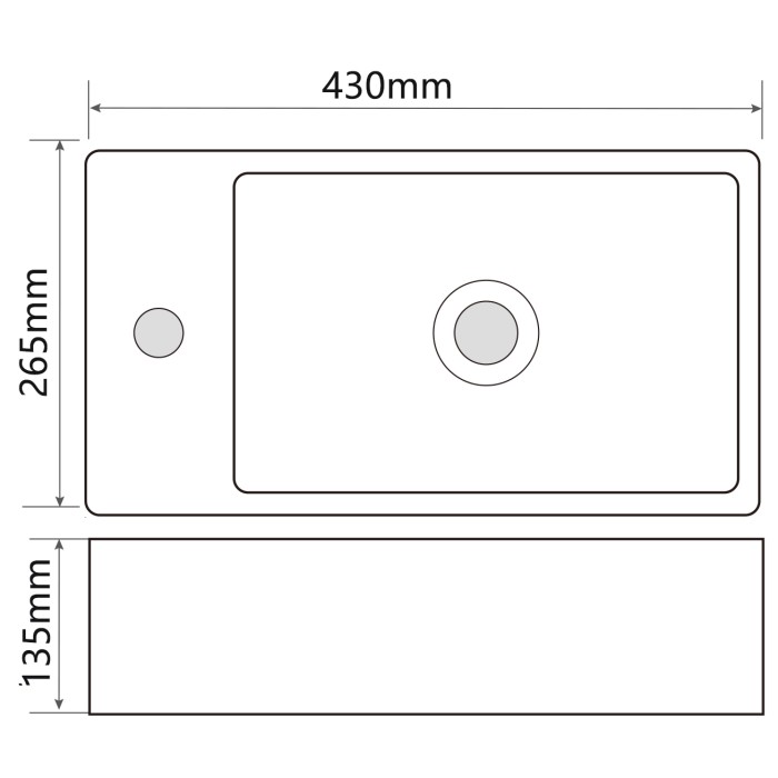 Раковина підвісна Mixxus Premium QUADRO-1201-R 430х265х135mm з отвором під змішувач та переливом (MP6504)