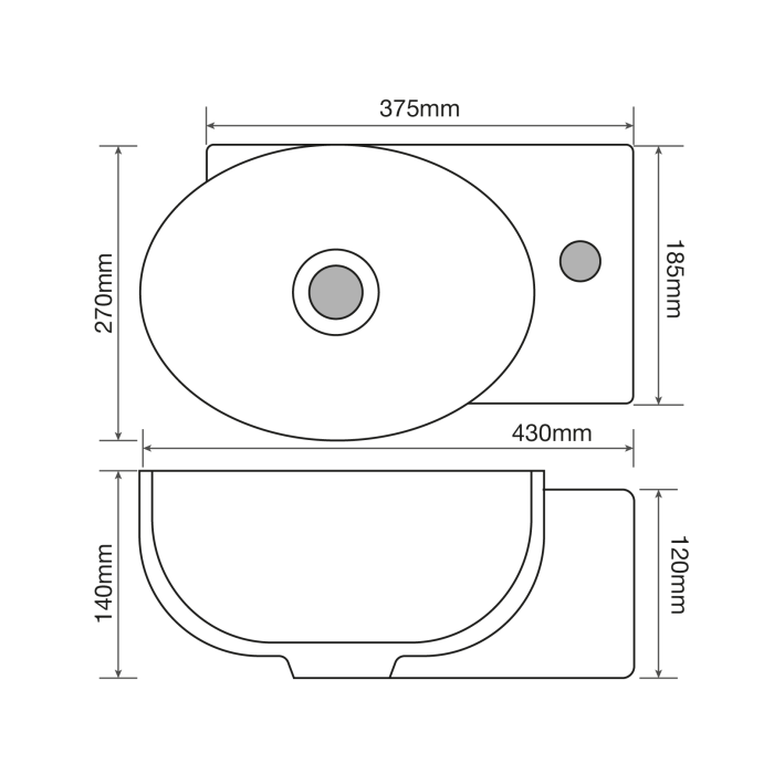 Раковина підвісна Mixxus Premium DIVERSE-1201-L 400х215х140mm з отвором під змішувач та переливом (MP6507)