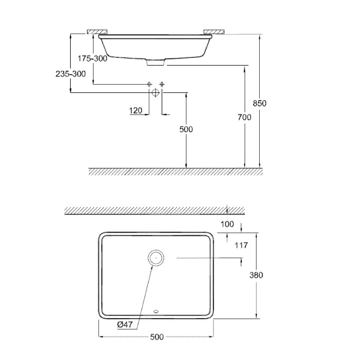 Раковина 50 вбудованого монтажу під стільницю Grohe Cube Ceramic 492х370 мм (3948000H)