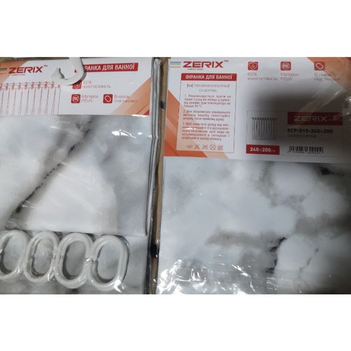 Шторка для ванної Zerix SCP-019-240x200 з PEVA (поліетиленвінілацетату) (Візерунок "Мармур") (ZX6092)