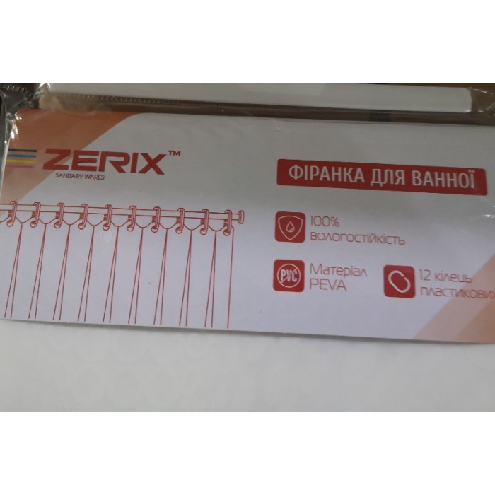 Шторка для ванної Zerix SCP-021-180x180 з PEVA (поліетиленвінілацетату) (Колір білий 3-Д) (ZX6094)