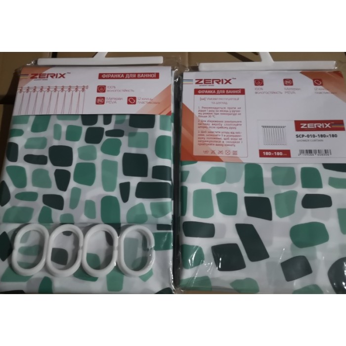 Шторка для ванної Zerix SCP-010-180x180 з PEVA (поліетиленвінілацетату) (Візерунок "Бризки" зелені) (ZX6083)