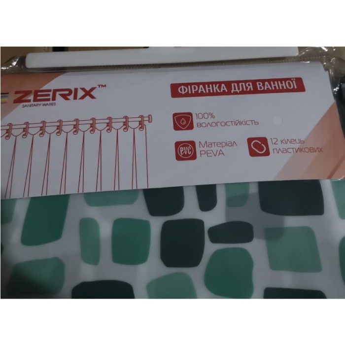 Шторка для ванної Zerix SCP-010-180x180 з PEVA (поліетиленвінілацетату) (Візерунок "Бризки" зелені) (ZX6083)