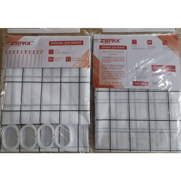 Шторка для ванної Zerix SCP-011-180x180 з PEVA (поліетиленвінілацетату) (Візерунок "Клітина" біла) (ZX6084)